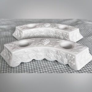 Westmoreland Paneled Grape Milk Glass Double Light Candlestick